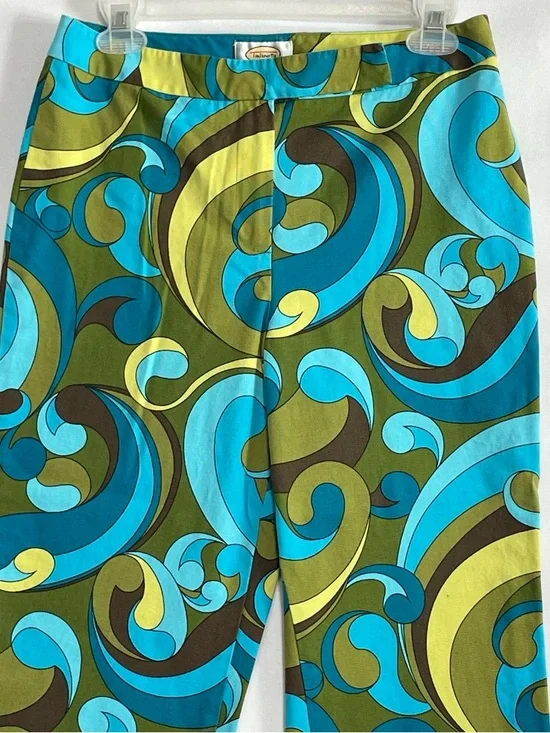 Talbots Turquoise & Lime Crop Pants 8 Psychedelic Bold Swirl Stretch Paisley - Picture 4 of 16